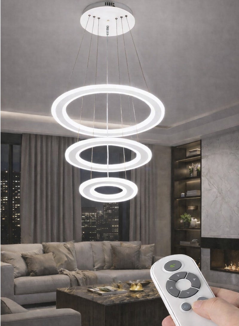 AL THURAYAT Modern geometric design chandelier consisting of round LED rings suspended by thin wires, 3 gradient lighting colors, Chandelier LED  that is compatible with interior spaces, ideal for the living room and dining room - Image 2